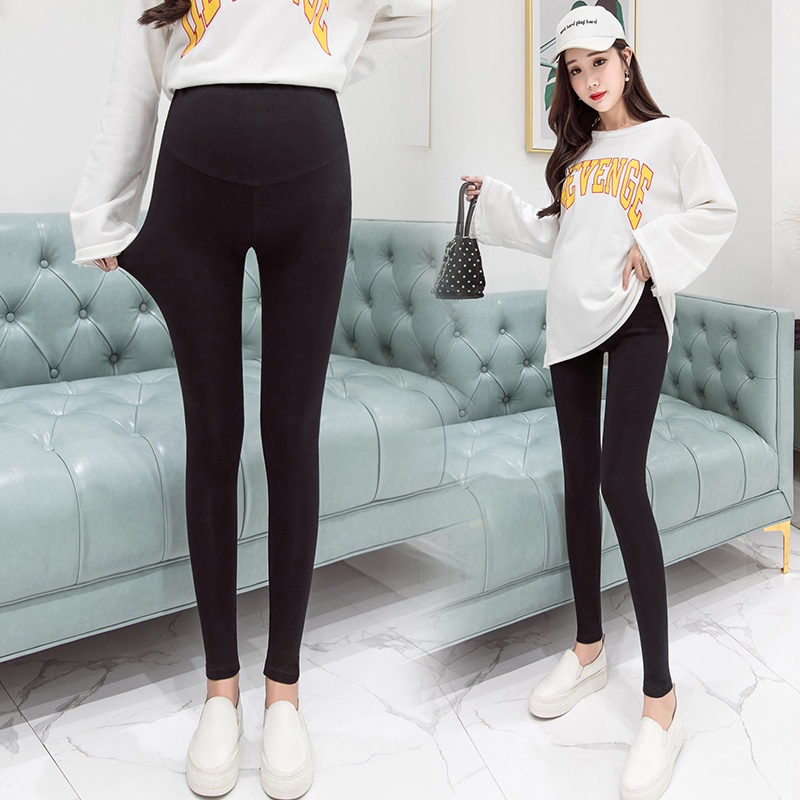 Quần Legging Lưng Cao Màu Trơn Thời Trang Thu Đông Cho Mẹ Bầu