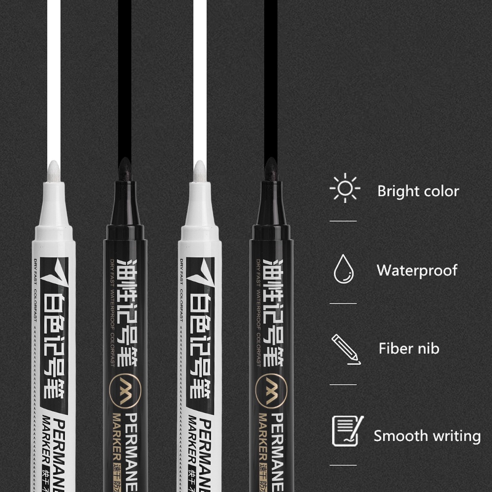 Bút đánh dấu sơn đen trắng 2.0mm / 1.5mm / Đồ dùng văn phòng trường học Văn phòng phẩm / Bút đánh dấu vĩnh viễn nhanh khô gốc dầu / Bút sơn chống nước cho nhựa gỗ đá