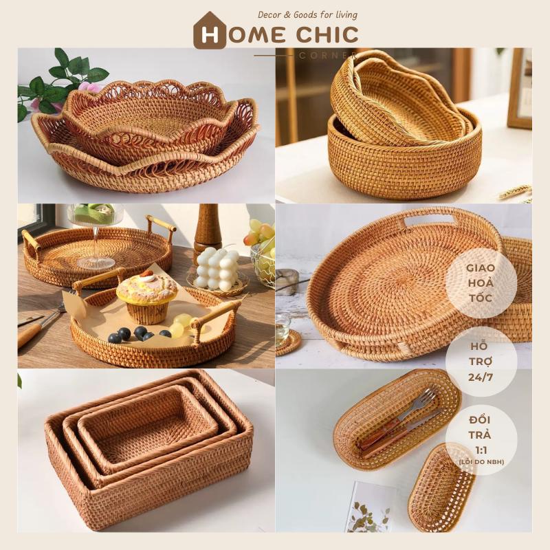 Rổ mây tròn, khay mây đựng đồ, decor trang trí mây tre đan tự nhiên ...