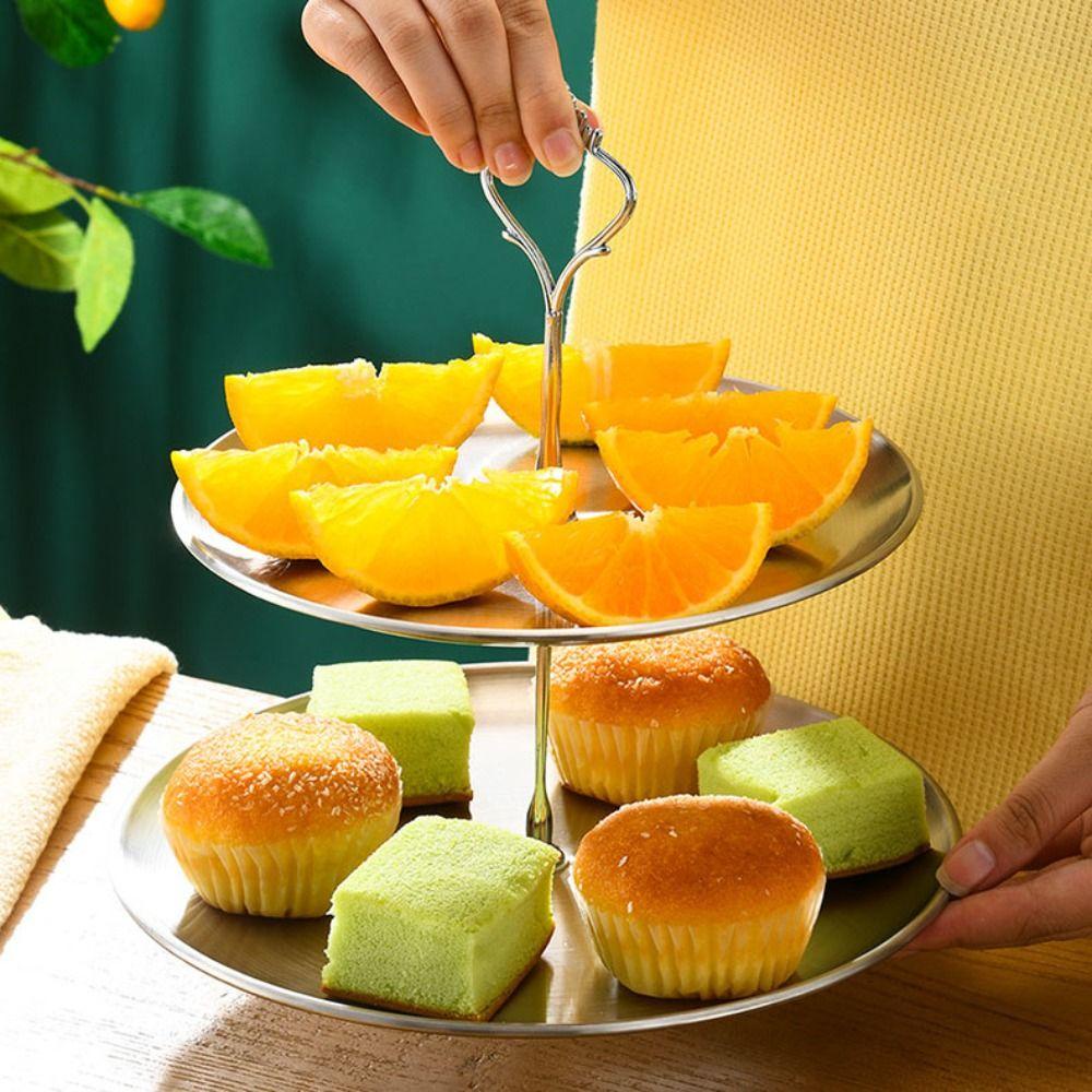 Giá đỡ trái cây bằng thép không gỉ DARON, Khay đựng bánh tráng miệng dễ sử dụng bằng thép không gỉ, kiểu dáng không dễ bị biến dạng 2 / 3 lớp có tay cầm Hộp trưng bày món tráng miệng Tiệc sinh nhật