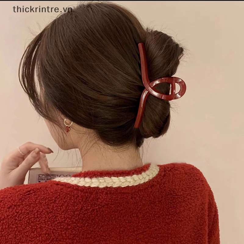 THI Phụ Nữ Mới Màu Đỏ Tươi Sáng Vuốt Tóc Barrettes Kẹp Tóc Lớn Đuôi Ngựa Kẹp Tóc Bé Gái Phụ Kiện Tóc Kẹp Hairgrip VN