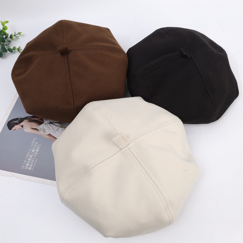 Mũ Beret Vải Nỉ Màu Trơn Giữ Ấm Mùa Thu Đông Thời Trang Cho Nữ