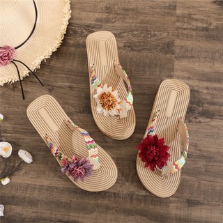 Dép Sandal Cao Gót 5cm Quai Dây Thừng Đế Xuồng Thời Trang Đi Biển Dành Cho Nữ