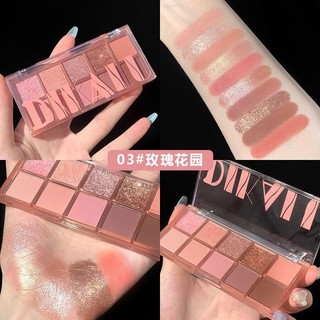 [Tặng kèm cọ] Bảng phấn mắt kèm má tạo khối dạng bột 10 ô DIKALUSONBT Lấp lánh