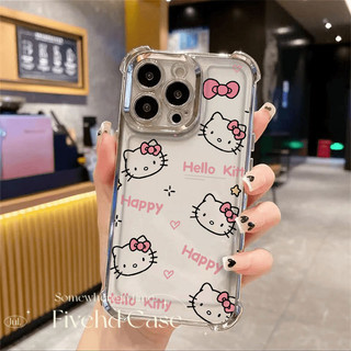 Ins Phim hoạt hình dễ thương Kitty Cat Pink Bow Vỏ cặp đôi trong suốt Tương thích cho iPhone 11 16 15 14 13 12 Pro Xs Max XR X 7 8 Plus Hàn Quốc Glow Laser Vỏ điện thoại Bảng điều khiển TPU mềm