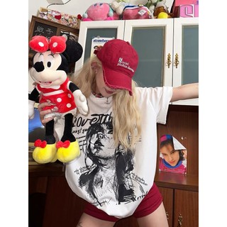 HIIXIIVI 2025 Mới Áo Thun Cotton Unisex Tay Ngắn In Hình Nữ Cổ Tròn Oversize OOTD Độc Đáo