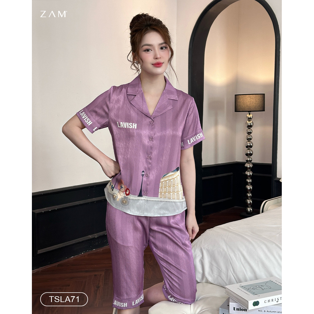 Ảnh BỘ MẶC NHÀ ZAM -  TSLA71 - BỘ NGẮN TAY QUẦN LỬNG  LAVISH TÍM 3