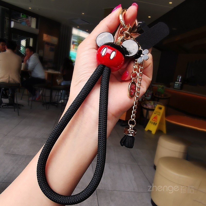 Phụ Kiện Điện Thoại Di Động Mickey Minnie Bện Dây Tay Dày Nữ Di Động Cổ Tay Dây Kẹp Vỏ Điện Thoại Sling Phong Cách Ngắn Leo Núi Dây Ngoài Trời