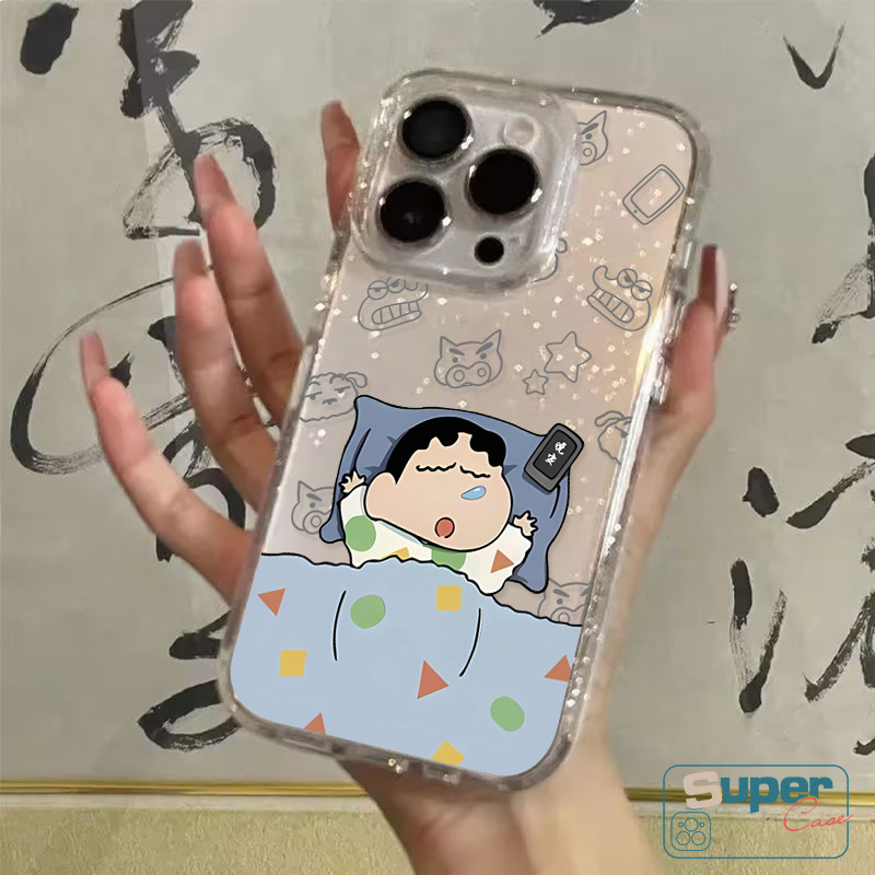 Phim Hoạt Hình Crayon Shin-Chan Ngủ Ngáy Ốp Lưng Tương Thích Cho IPhone 11 16 15 14 12 13 Pro Max 7Plus X XS Max XR 6s 14 8 15 16 6 Plus SE Ngôi Sao Sang Trọng Lấp Lánh Vỏ Mềm Chống Sốc