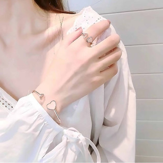 2pcs Bộ Nhẫn Vòng Tay Hình Dạng Trái Tim Vàng Hồng 18K Mở Có thể điều Chỉnh Nhẫn Vòng Tay Nữ Bộ Hai Mảnh Phong Cách Hàn Quốc Thiết Kế Niche đơn Giản Vòng đeo Tay Thời Trang
