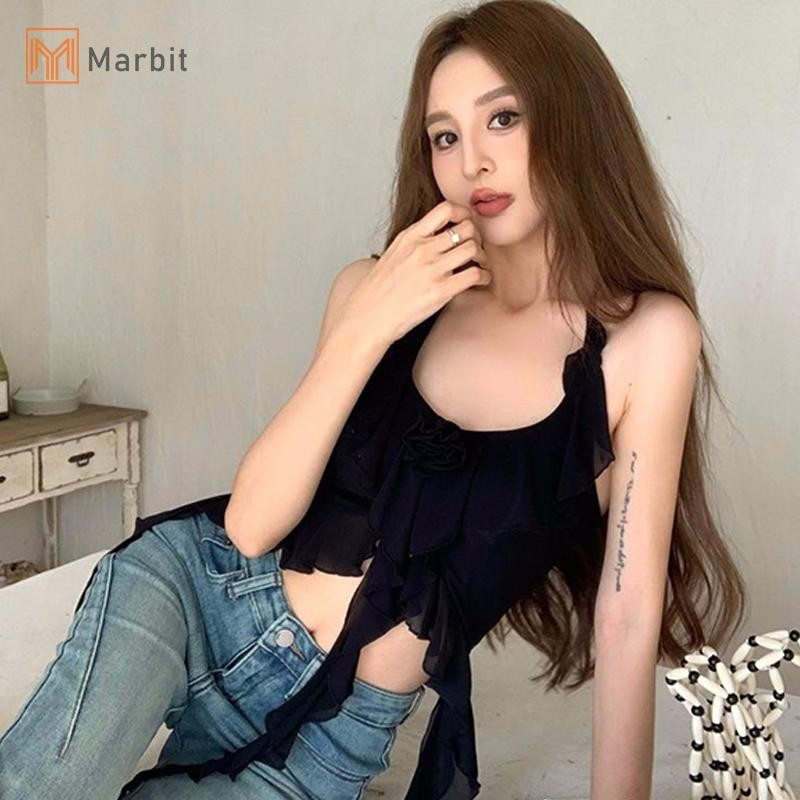 Marbit Nữ Gợi Cảm Không Đều Dây Camisole Thời Trang Da Báo In 3D Hoa Trang Trí Ruy Băng Dây Cổ Top Mới