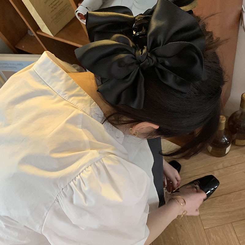 Kẹp Tóc Cá Mập Đính Nơ Cỡ Lớn Bằng Lụa Phong Cách Tiểu Thư Hàn Quốc Phụ Kiện Tóc Nữ Và Bé Gái Empoli