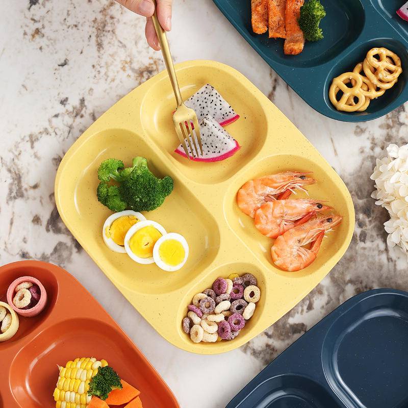 Đĩa Ăn 23cm Chia 4 Ngăn Bằng Nhựa Lúa Mạch Màu Đen / Xanh Lá / Hồng Phong Cách Nhật Bản Dành Cho Trẻ Em