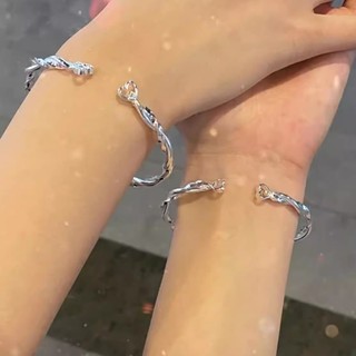 Vòng Đeo Tay Bang Màu Bạc Họa Tiết Hoa Lá Gợn Sóng Dạng Xoắn Có Thể Điều Chỉnh Trang Sức Cho Nữ