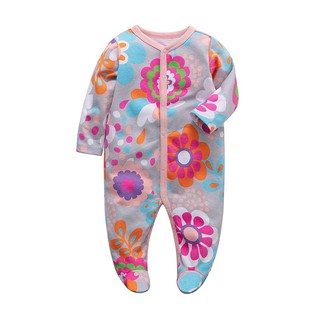 Bộ Áo Liền Quần Ngủ Tay Dài 100% Cotton In Hoa Dành Cho Bé Gái