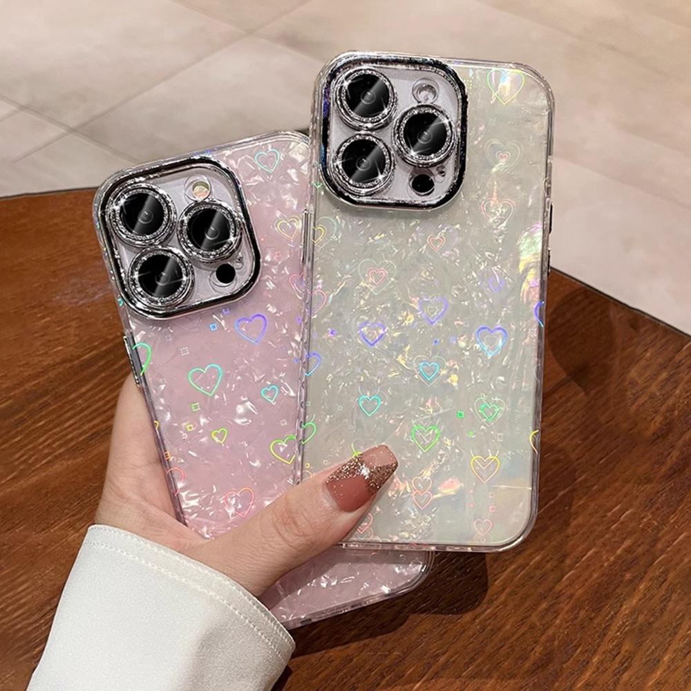 Ốp điện thoại iPhone mạ hoa văn trái tim tình yêu cho iPhone 17ProMax 16ProMax 15Pro 14 13 12 11 Vỏ Acrylic chống sốc toàn diện