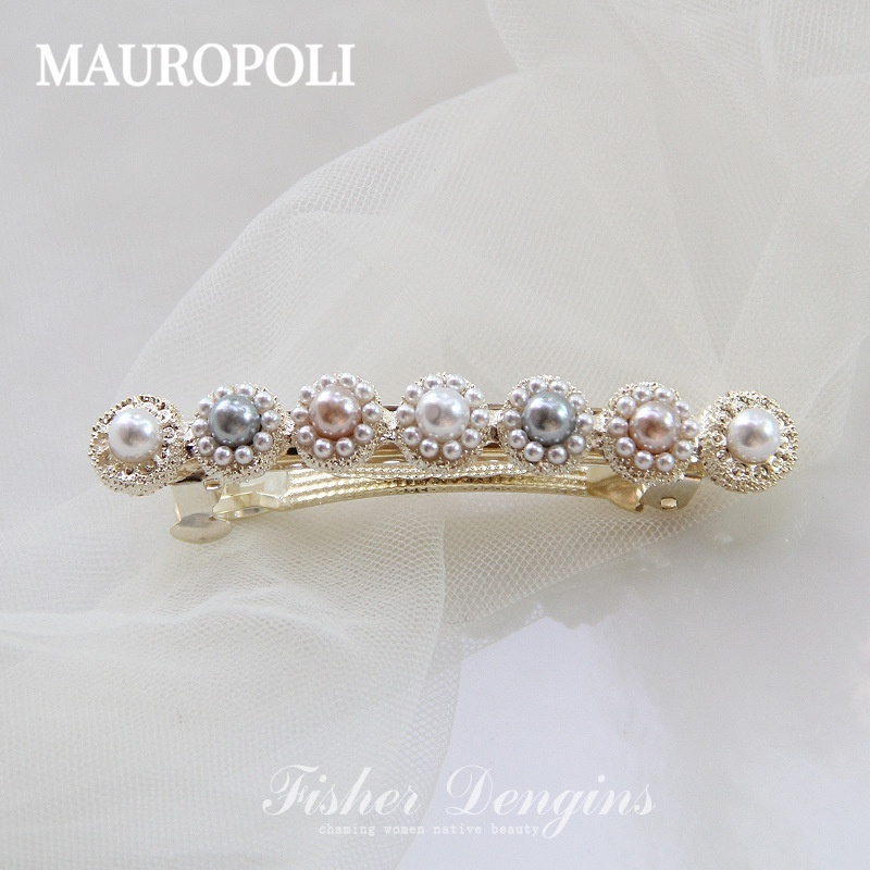 Mauropoli [Hàng Có Sẵn] Kẹp Tóc Ngọc Trai Tròn Bằng Kim Loại Phong Cách Hàn Quốc Cổ Tích