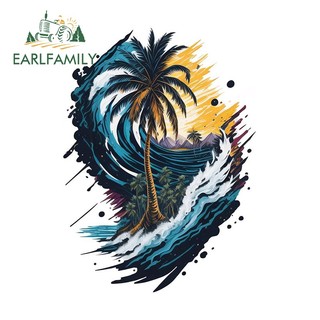 EARLFAMILY Bãi Biển Đẹp 13cm Có Cây Dán Xe Máy Campervan Trunk Thú Vị Vinyl Chống Thấm Nước Decal Ngộ nghĩnh Kem Chống Nắng Phụ Kiện Xe Hơi
