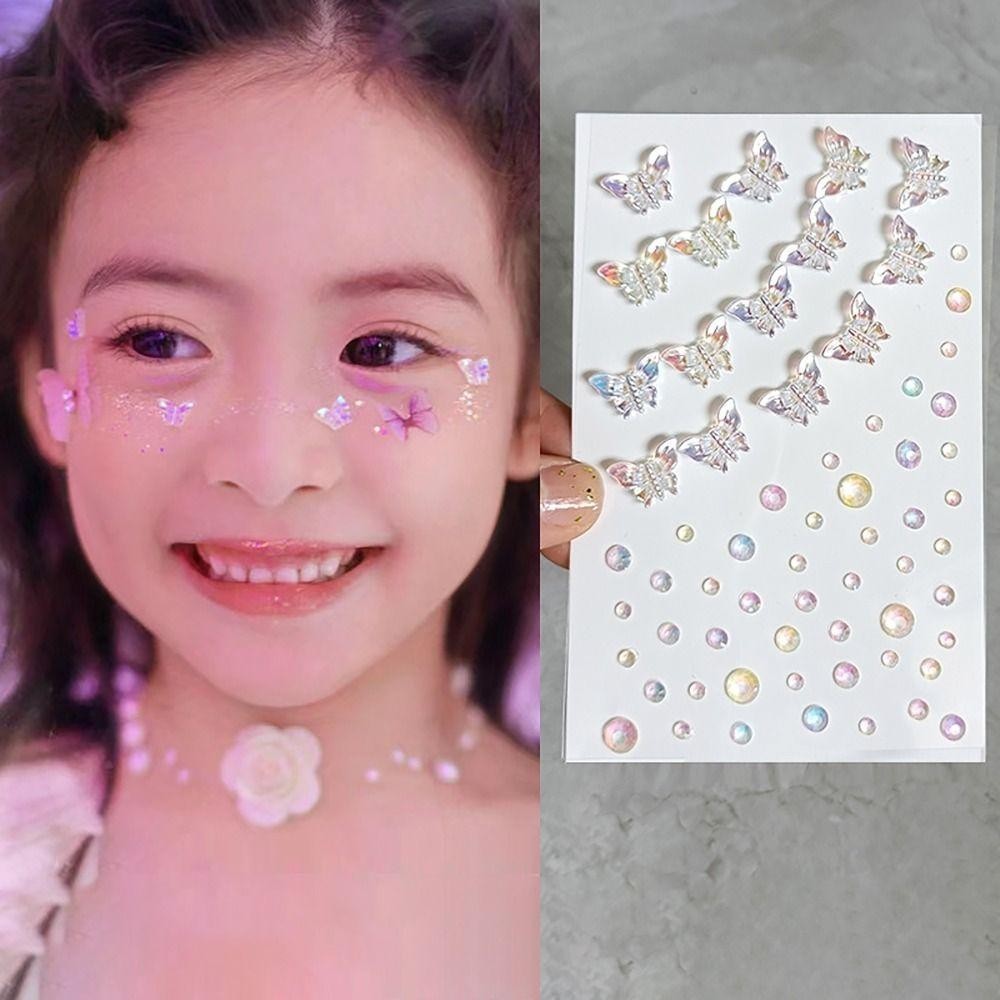 CAST Mặt Trang Sức Miếng Dán, Bướm Hoa Ngôi Sao Trái Tim Dính Đá Quý Miếng Dán, Trang Trí Mặt Thời Trang Trang Trang Điểm Cơ Thể Phấn Mắt Miếng Dán Bé Gái