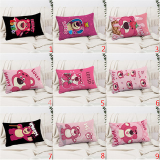 Vỏ gối hình chữ nhật hình gấu Lotso Phim hoạt hình dễ thương Gấu dâu in một mặt Đệm Polyester Trang trí ghế Sofa tại nhà (Không có lõi)