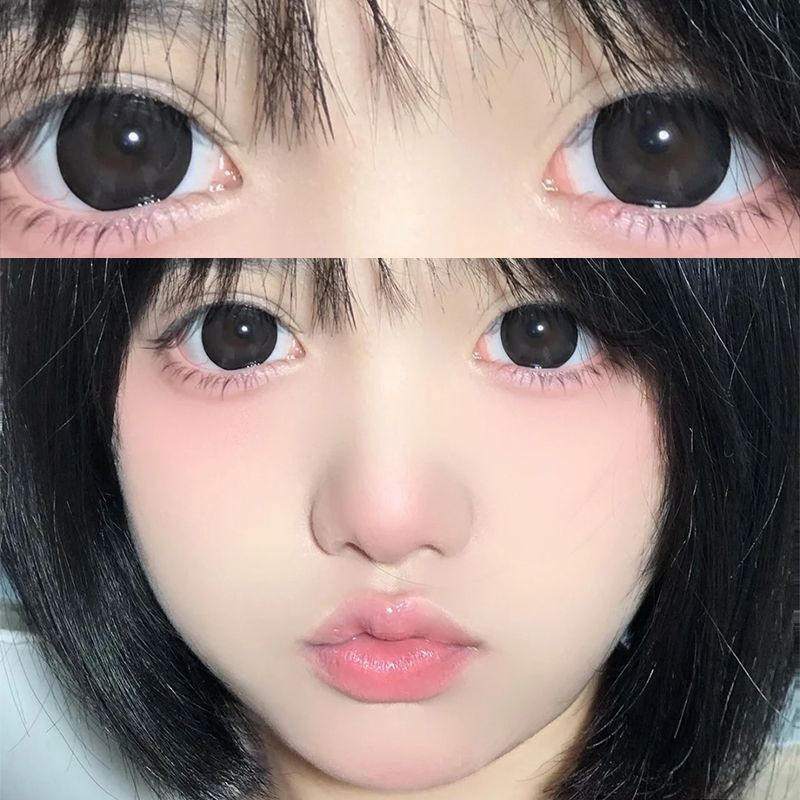 Set 2 Kính Áp Tròng Màu Đen contact lenses 0 ~ -8.00 black len 14.2mm lens cận lens nâu bean black 76