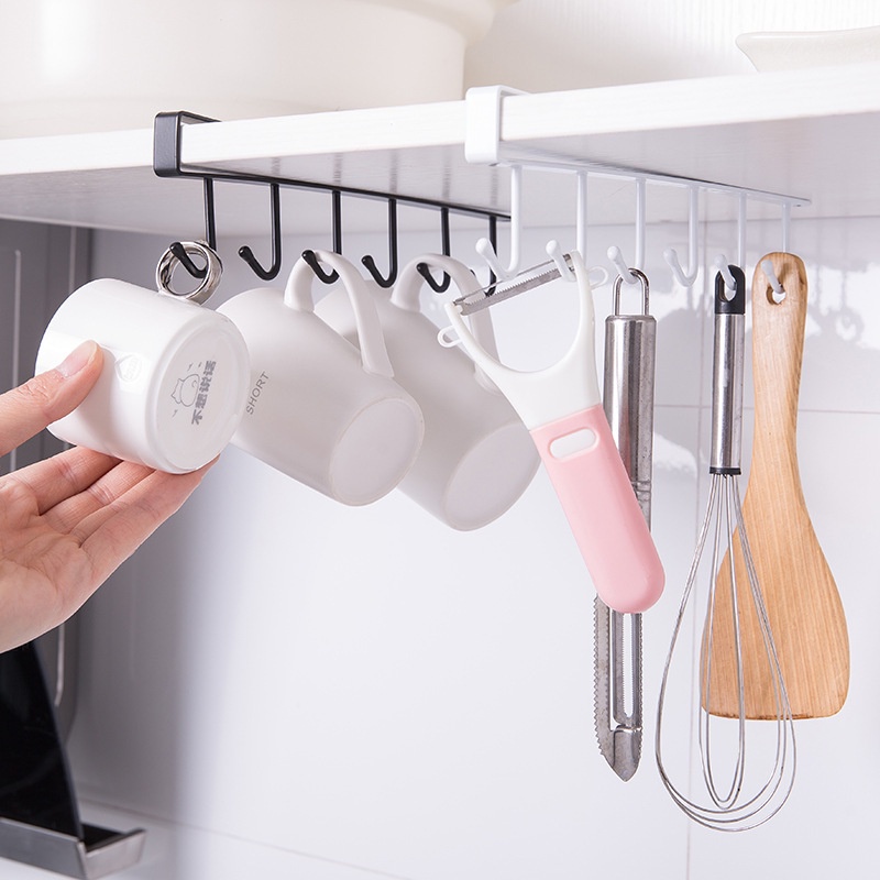 Giá Móc Treo Đồ Đa Năng Gắn Cài Kẹp Dưới Tủ Bếp, Kệ Bàn Để Cốc Ly, Dụng Cụ Nấu Ăn Bằng Sắt Tiện