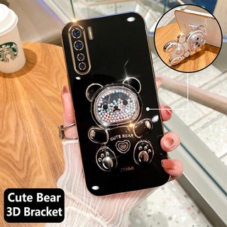 ốp lưng oppo reno 3 reno 3 pro Ốp Điện Thoại tpu Dẻo Mạ Màu 3D In Hình Gấu Nhỏ Đáng Yêu Có Giá Đỡ Cho oppo reno 3 reno 3 pro