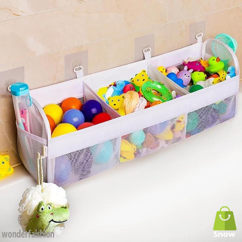 Bath Toy Holder-3 Compartment Bath Toy Storage Organizer-Large Capacity ...