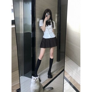 Áo sơ mi nữ ngắn tay dáng ôm thời trang mùa Preppy buộc dây JK