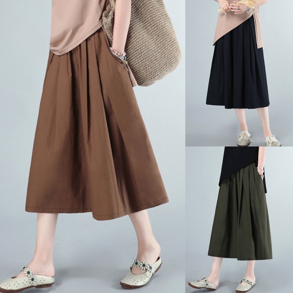 Plus Size Váy Nữ Mùa Hè Mới Đa Năng Thư Giãn Màu Trơn Chữ A