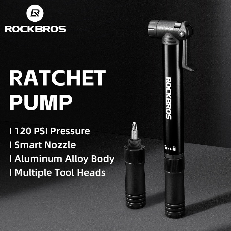 ROCKBROS Máy Bơm Không Khí Với Ratchet Dụng Cụ Xe Đạp Lốp Máy Bơm Hơi Hợp Kim Nhôm Di Động MTB Bơm Đi Phụ Kiện 120 PSI