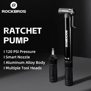 ROCKBROS Máy Bơm Không Khí Với Ratchet Dụng Cụ Xe Đạp Lốp Máy Bơm Hơi Hợp Kim Nhôm Di Động MTB Bơm Đi Phụ Kiện 120 PSI