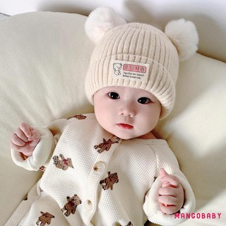 Mg-baby Bé Gái Bé Trai Bò Gấu Thư Miếng Dán Đôi Bobbles Thu Đông Ấm Áp Mũ Tập Đi Beanie Đan Mũ
