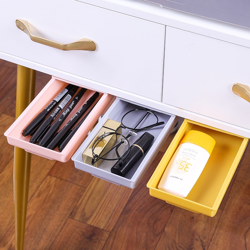 Giá sỉ - Ngăn kéo phụ mini đựng đồ bên dưới mặt bàn, Hộp dựng đồ ngăn kéo giấu kín, Có keo 3M -  FETA