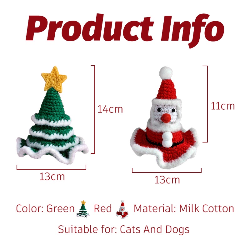 HamshMoc Dễ Thương Thú Cưng Santa Mũ Mềm Đan Chó Giáng Sinh Mũ Trang Phục Thú Cưng Mũ Ngày Lễ Phụ Kiện Đầu Mũ Đội Đầu Cho Chó Con Mèo Con