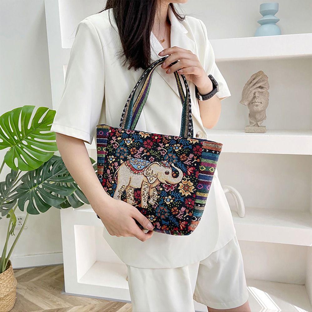 SAIA 1 Túi Thêu, Túi Xách Vải Phong Cách Dân Tộc Hợp Thời Trang, Thời Trang Voi Công Thỏ Đeo Vai Túi Tote Nữ