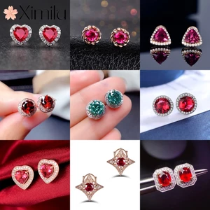 ❤ Chính Hãng Khuyên Tai Dáng Dài Đính Đá Pha Lê Đỏ Hình Tam Giác Phong Cách Mới Cho Nữ