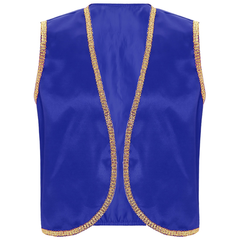 Nam Halloween Cao Cấp Hoàng Tử Ả Rập Stain Vest Sáng Bóng Vàng Viền Mở Phía Trước Cong Áo Khoác Eo Ấn Độ Ả Rập Trang Phục Hóa Trang