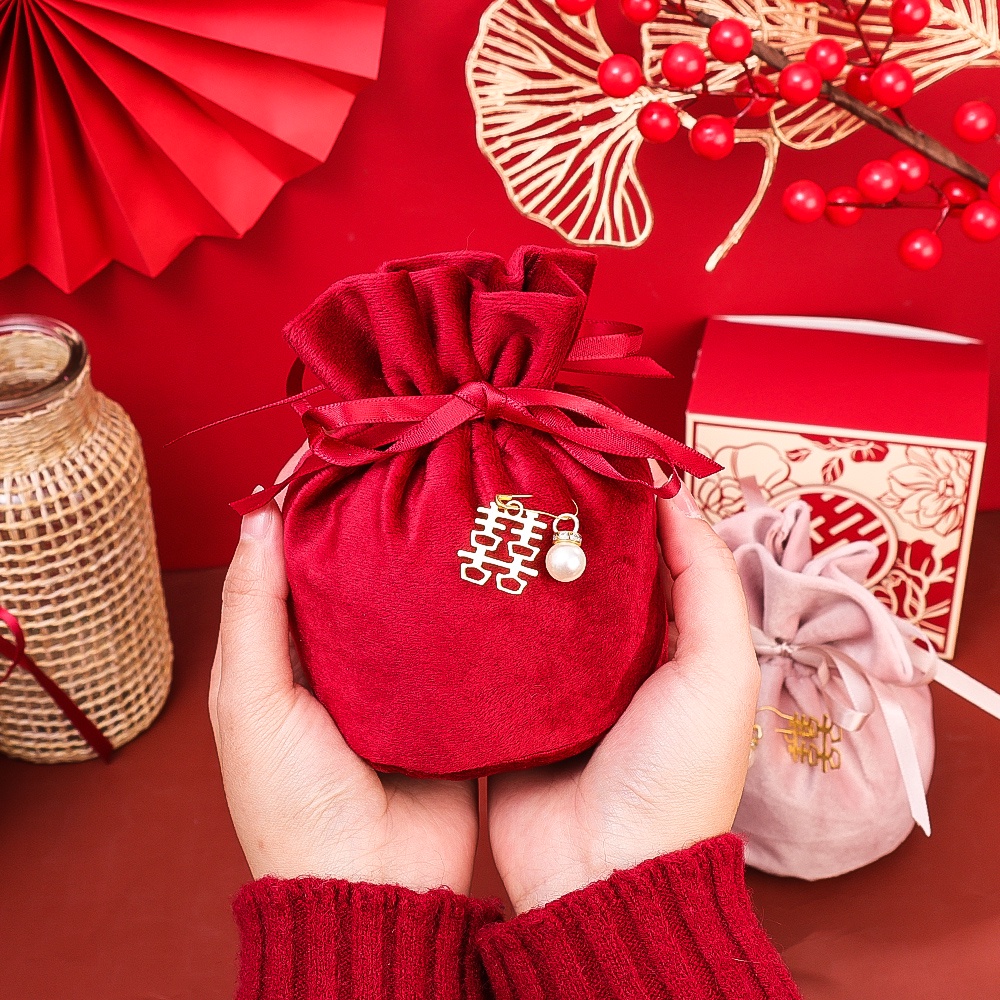 [Featured] Túi Đựng Kẹo / Trang Sức Bằng Nhung Có Dây Rút Trang Trí Tiệc Cưới / Sinh Nhật / Năm Mới