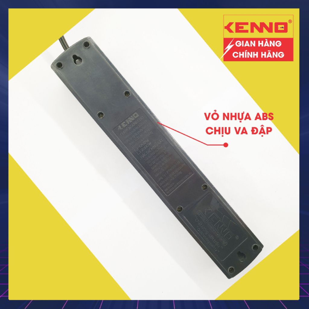 Ổ cắm 6 lỗ lõi sứ Qled/Kenno 4 tròn dẹt và 2 đa năng dây nguồn 2,5m và 4.5m Công suất  2200W