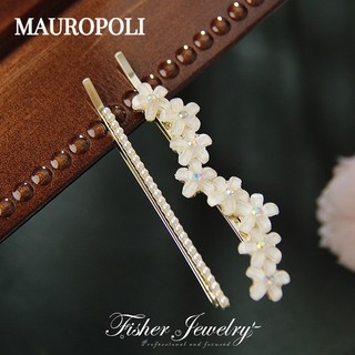 Mauropoli Bộ kẹp tóc hoa đường cong ngọc trai cổ tích, tinh tế, kẹp phẳng giữ tóc gãy, phụ kiện tóc