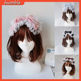 Hum Ren Đầu Gothic Người Giúp Việc Xù Mũ Đội Đầu Đồ Trang Trí Hai Lớp Nơ Vintage Cosplay Đảng Tóc Vòng Accessori