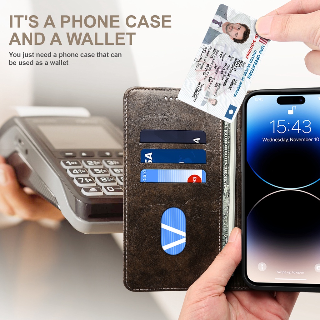 Ốp Điện Thoại Da Lật Từ Tính Cho IPhone 13 12 Mini 15 14 11 16 Pro Max Plus Ví Có Hộp Đựng Thẻ Hỗ Trợ