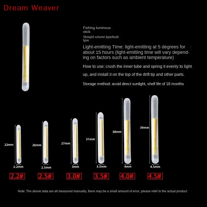 [Dream] 50 Cái / lốc 2.2-4.5 Mm Đèn Phao Câu Cá Ban Đêm Bóng Sáng Dính Câu Cá mới