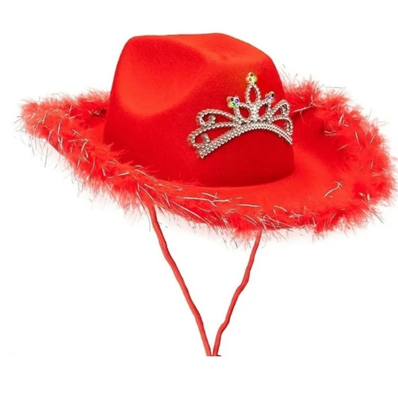 Rhinestone Crown Cowboy Hat Wide Brim Cowgirl Hat Bachelorette Party Headwear
