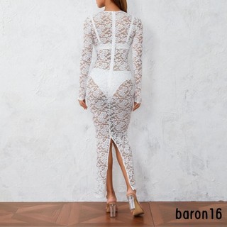 Đầm Dài Tay Cổ Tròn Phối Ren Màu Sắc Trơn Phong Cách vintage Dành Cho Nữ