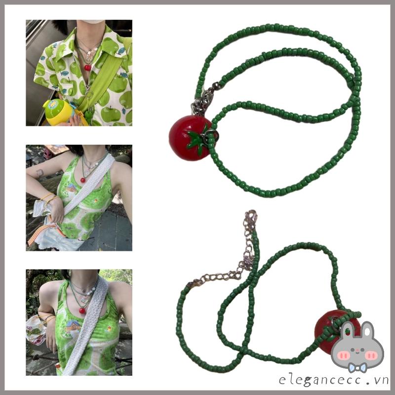 Elega Vòng Cổ choker Nhiều Lớp Hạt Cà Chua Dễ Thương Cá Tính dopamine Ngọt Ngào