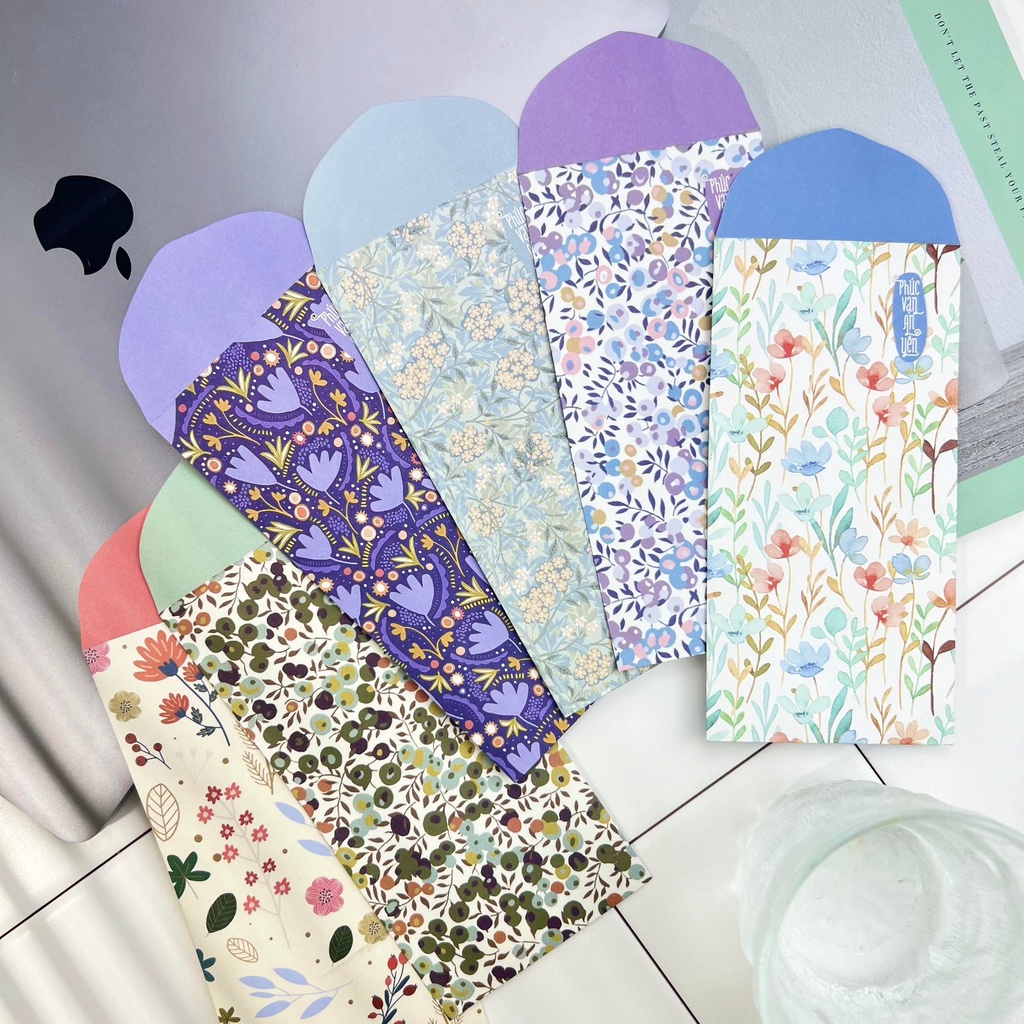 SET GX005 - Bao lì xì cao cấp của Gác Xép họa tiết hoa văn chất liệu Kraft nhật nhập khẩu Tết 2024