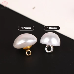 10 Cái 10mm / 12mm Nấm Giả Nhựa Áo Sơ Mi Hình Bán Nguyệt Ngọc Trai Nút Chân Cho Quần Áo May Trang Trí DIY Mới