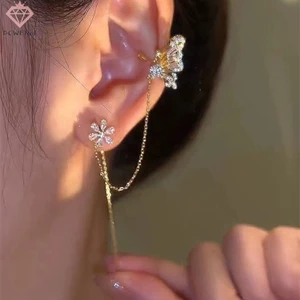 Bông Tai Pha Lê Sáng Bóng Kẹp Dành Cho Nữ Thời Trang, Dây Xích Hoa, Trang Sức Cưới Mới